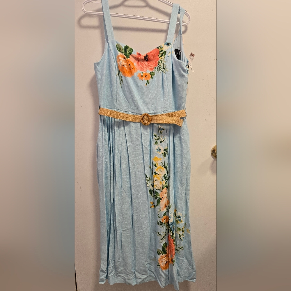 Floral Blue Sundress with Belt